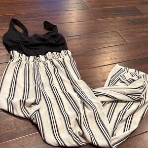 As U Wish Black and Cream Striped Jumpsuit